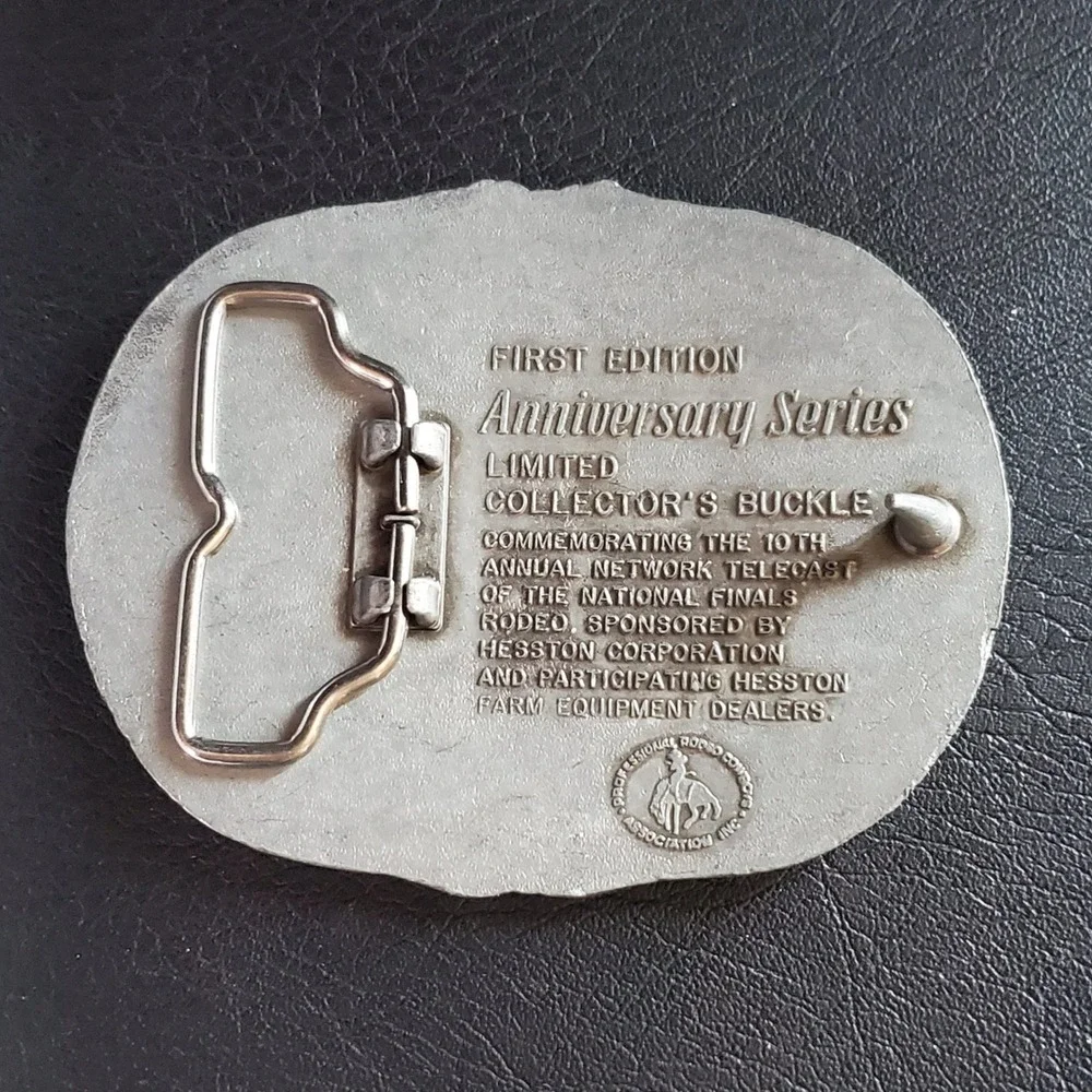 Hesston NFR 25th Anniversary Series 1983 Belt Buckle First Edition Rodeo Pewter